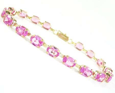 Ladies 10k yellow gold pink cz oval cut bracelet