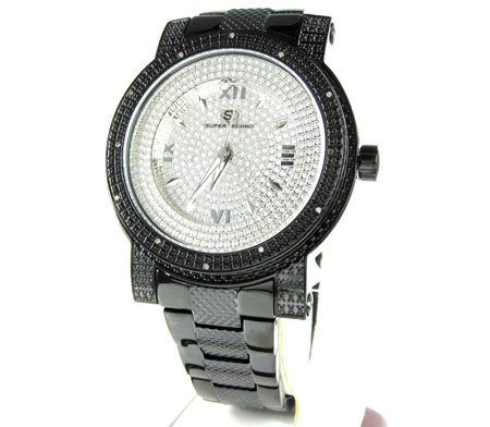 Mens black stainless steel super techno diamond watch 0.12ct - Image 1