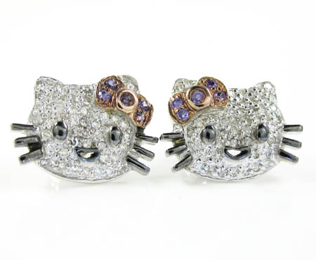 Hello Kitty Silver & Gold Post Stud Earrings w/ Lots of Sparkly Rhinestones USA 