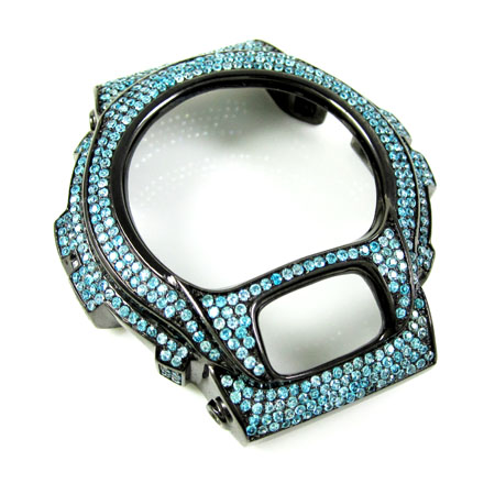 Black stainless steel aqua blue cz g-shock case dw-6900 5.00ct