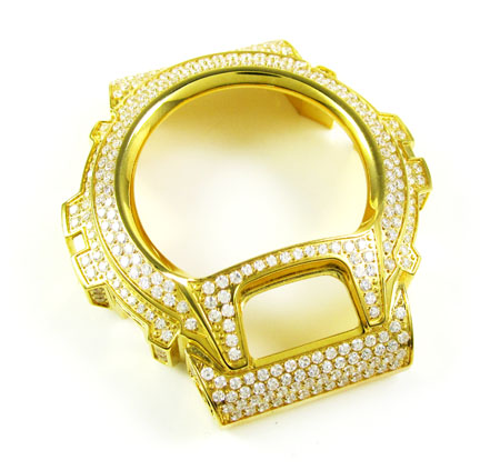 Yellow stainless steel white cz g-shock case dw-6900 5.00ct