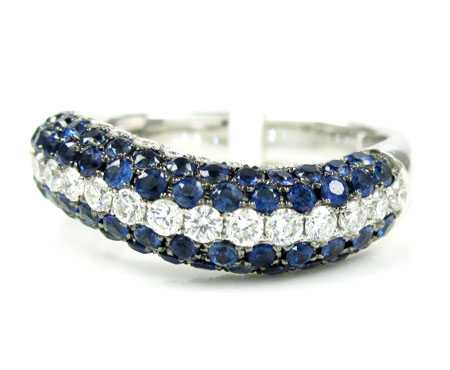 Ladies 14k white gold white diamond  & blue sapphire fashion ring 1.61ct