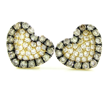 Ladies 14k yellow gold champagne diamond heart earrings 0.46ct