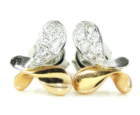 Ladies 18k white & rose gold diamond butterfly earrings 0.23ct
