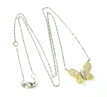 Ladies 18k solid yellow & white gold diamond butterfly pendant with chain 0.55ct