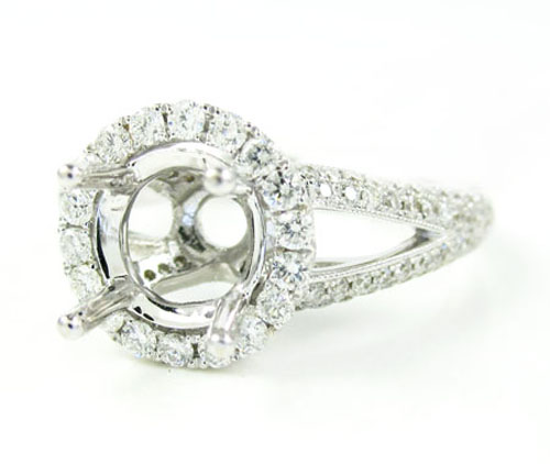 Ladies 18k white gold round diamond semi mount ring 1.10ct