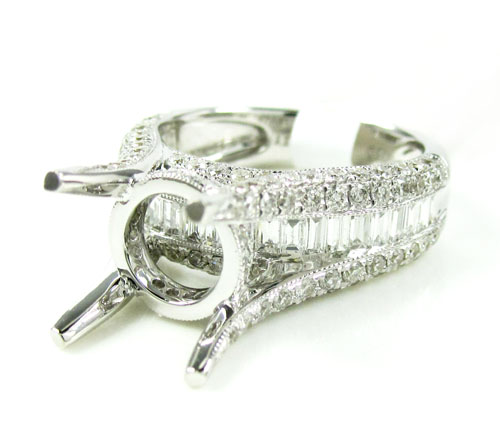 Ladies 18k white gold round & baguette diamond semi mount ring 2.04ct