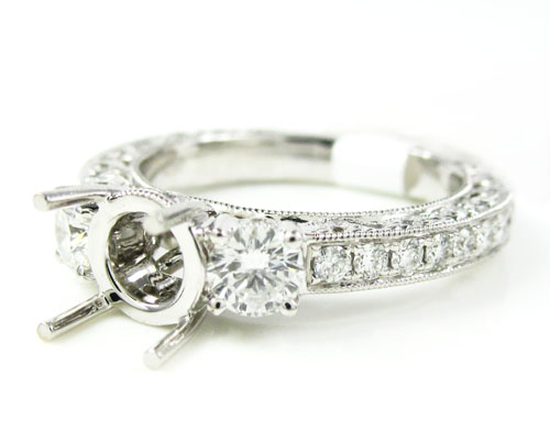 Ladies 18k white gold round diamond semi mount ring 1.36ct