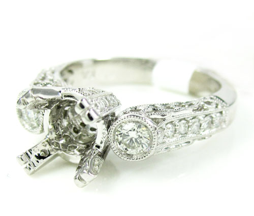 Ladies 14k white gold round diamond semi mount ring 0.56ct