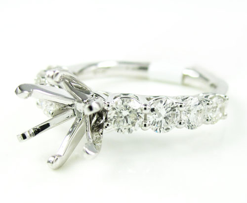 Ladies 18k white gold round diamond semi mount ring 1.23ct