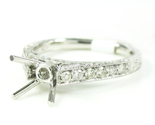 Ladies 18k white gold round diamond semi mount ring 0.60ct