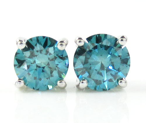 14k large gold blue round diamond studs 1.00ct