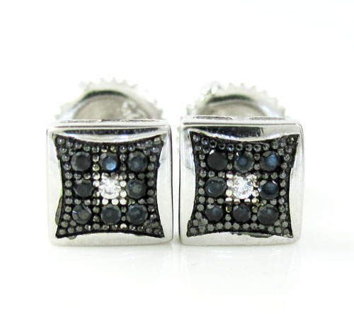 .925 white sterling silver black & white cz earrings 0.18ct
