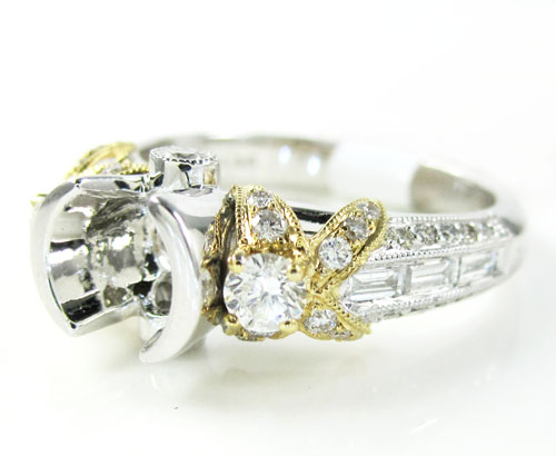14k two tone gold diamond flower semi mount ring set 0.78ct - Image 1