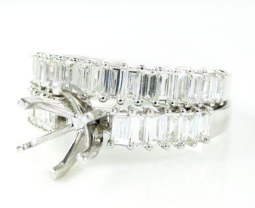 18k white gold baguette diamond semi mount ring set 1.18ct