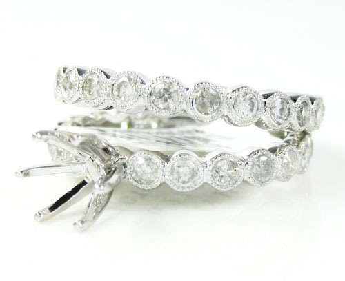 14k white gold round diamond semi mount ring set 1.28ct
