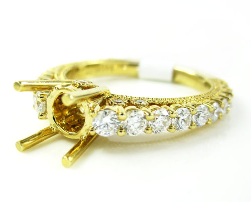 18k yellow gold round diamond semi mount ring 1.15ct - Image 1