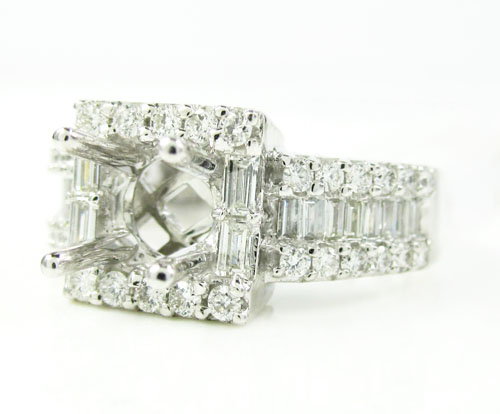 14k white gold round & baguette diamond semi mount ring 0.93ct
