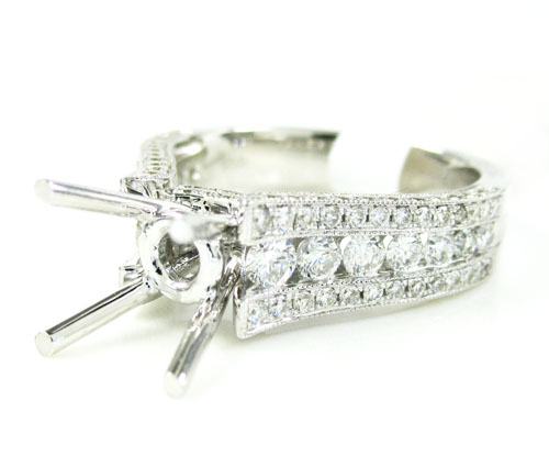 18k white gold round diamond semi mount ring 1.18ct