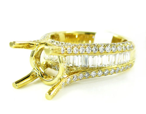 18k yellow gold round & baguette diamond semi mount ring 1.66ct - Image 1