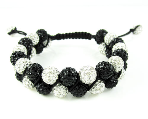 Black & white rhinestone macramé bead black rope bracelet 18.00ct
