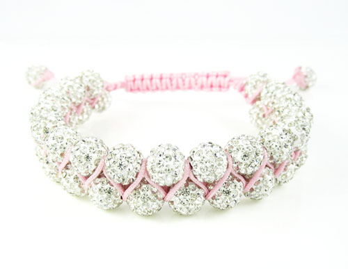 White rhinestone macramé bead pink rope bracelet 18.00ct