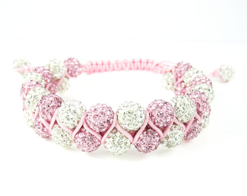 White & pink rhinestone macramé bead pink rope bracelet 18.00ct
