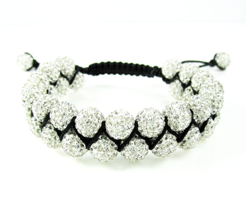 White rhinestone macramé bead black rope bracelet 18.00ct