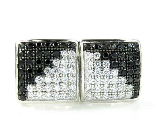 .925 white sterling silver black & white cz earrings 1.12ct