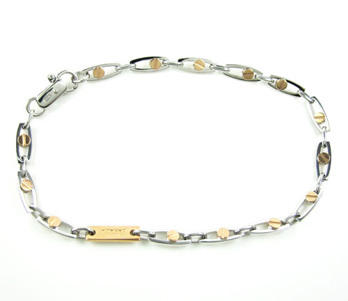 Mens baraka 18k rose & white gold fancy screw link bracelet 8 inches 4mm - Image 1