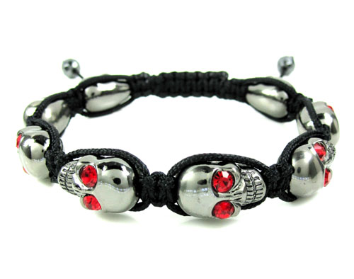 Red rhinestone copper macramé skull bead rope bracelet 8.00ct - Image 1