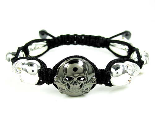 White rhinestone copper macramé skull bead rope bracelet 6.00ct