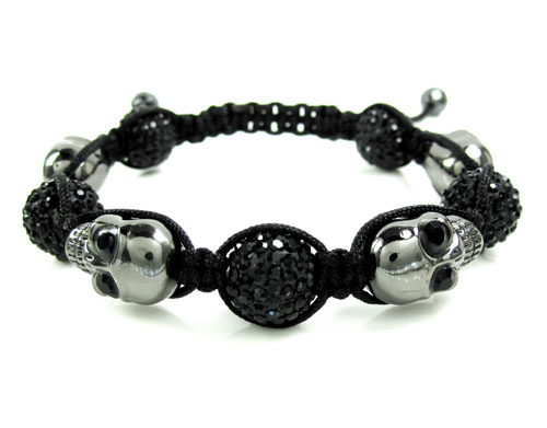 Black rhinestone copper macramé skull bead rope bracelet 14.00ct