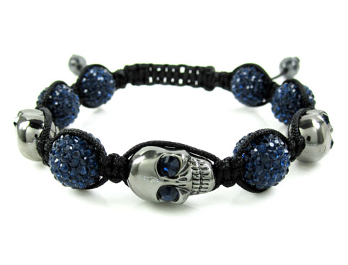 Blue rhinestone copper macramé skull bead rope bracelet 15.00ct