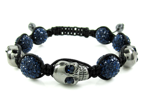 Blue rhinestone copper macramé skull bead rope bracelet 15.00ct - Image 1