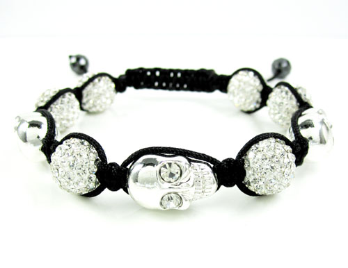 White rhinestone copper macramé skull bead rope bracelet 15.00ct
