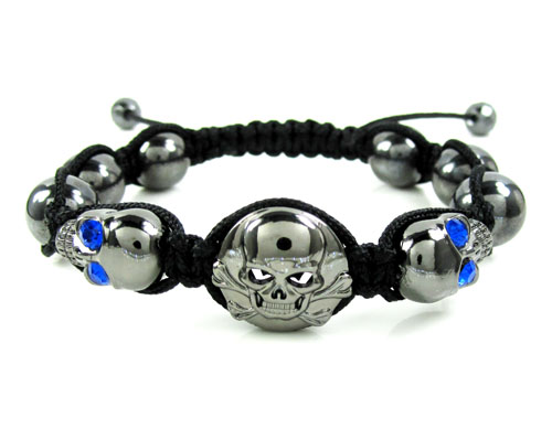 Blue rhinestone copper macramé skull bead rope bracelet 2.00ct