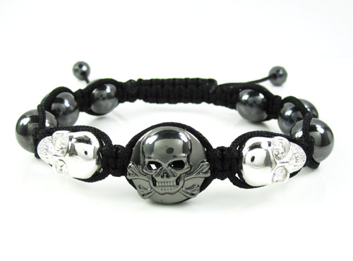 White rhinestone copper macramé skull bead rope bracelet 2.00ct - Image 1