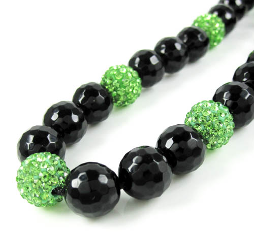 Lime green rhinestone macramé black onyx faceted bead chain 17.00ct