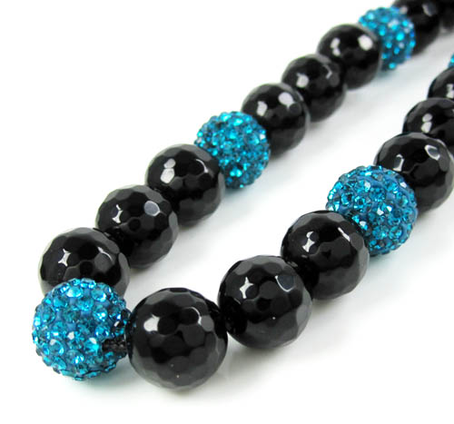 Turquoise blue rhinestone macramé black onyx faceted bead chain 17.00ct