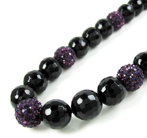Purple rhinestone macramé black onyx faceted bead chain 17.00ct
