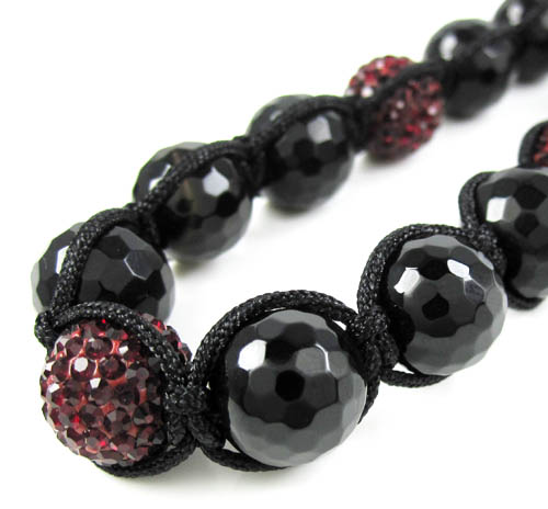 Red rhinestone macramé black onyx faceted bead chain 11.00ct