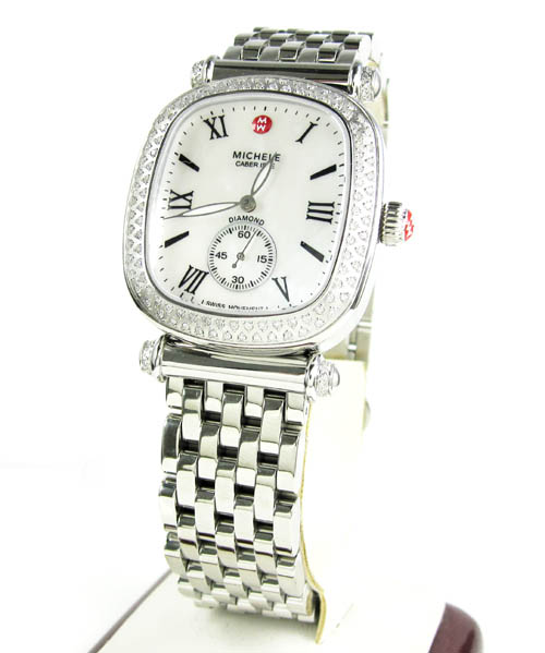 Ladies michele caber isle diamond white stainless steel watch 0.58ct