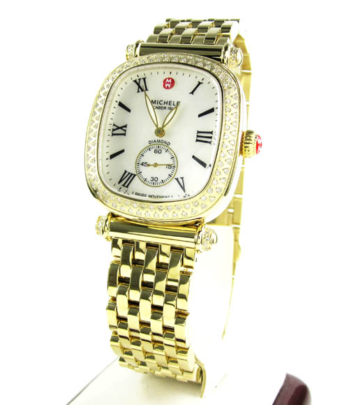 Ladies michele caber isle diamond yellow stainless steel watch 0.58ct