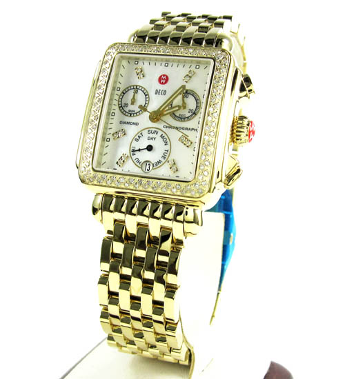 Ladies michele deco day diamond yellow stainless steel watch 0.66ct