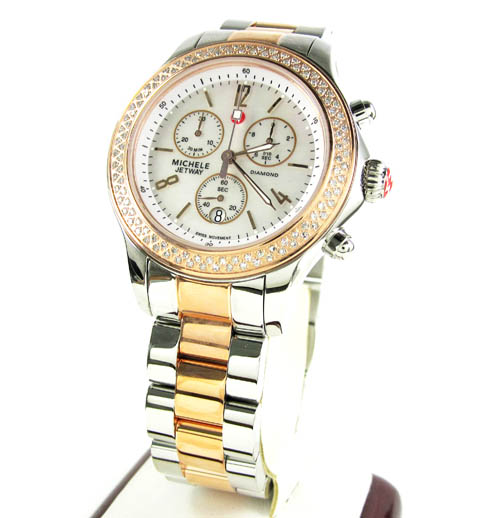 Ladies michele jetway diamond white & rose stainless steel watch 0.50ct - Image 1