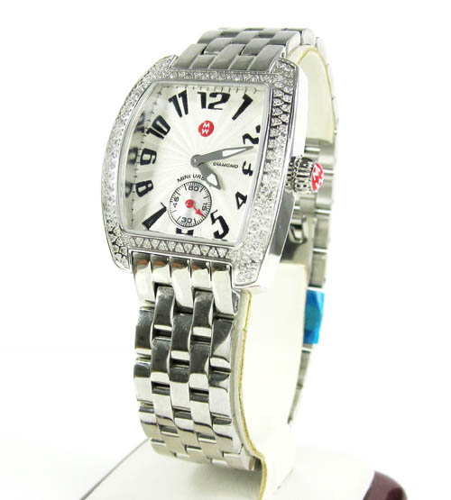 Ladies michele mini urban diamond white stainless steel watch 0.65ct