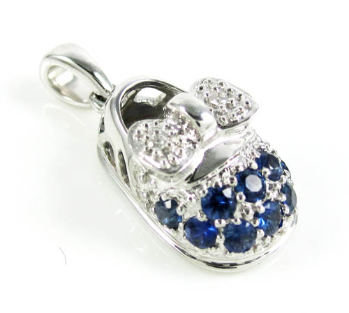 18k white gold diamond & blue sapphire baby shoe pendant 0.51ct