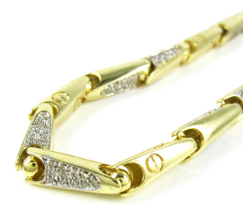 Mens 14k Yellow Gold Bullet Link Diamond Bracelet 1 20ct