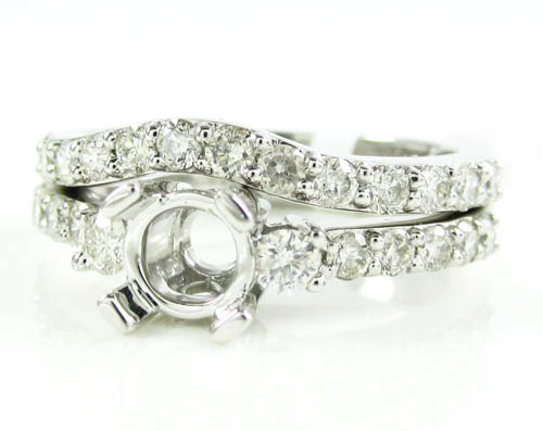 Ladies 14k white gold round diamond semi mount ring set 1.15ct